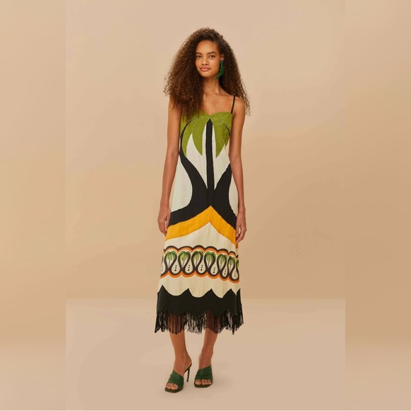 Farm Rio Off-White Royal Sea Collared Lenzing Ecovero Euroflax Midi Dress